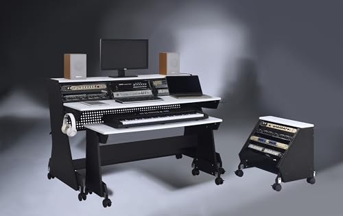 Black 88 Keys Music Studio Desk Workstation with Rack Cabinet U8588