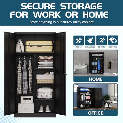 Metal Clothing Storage Locker with Shelves and Closet Rod, 72" O3992