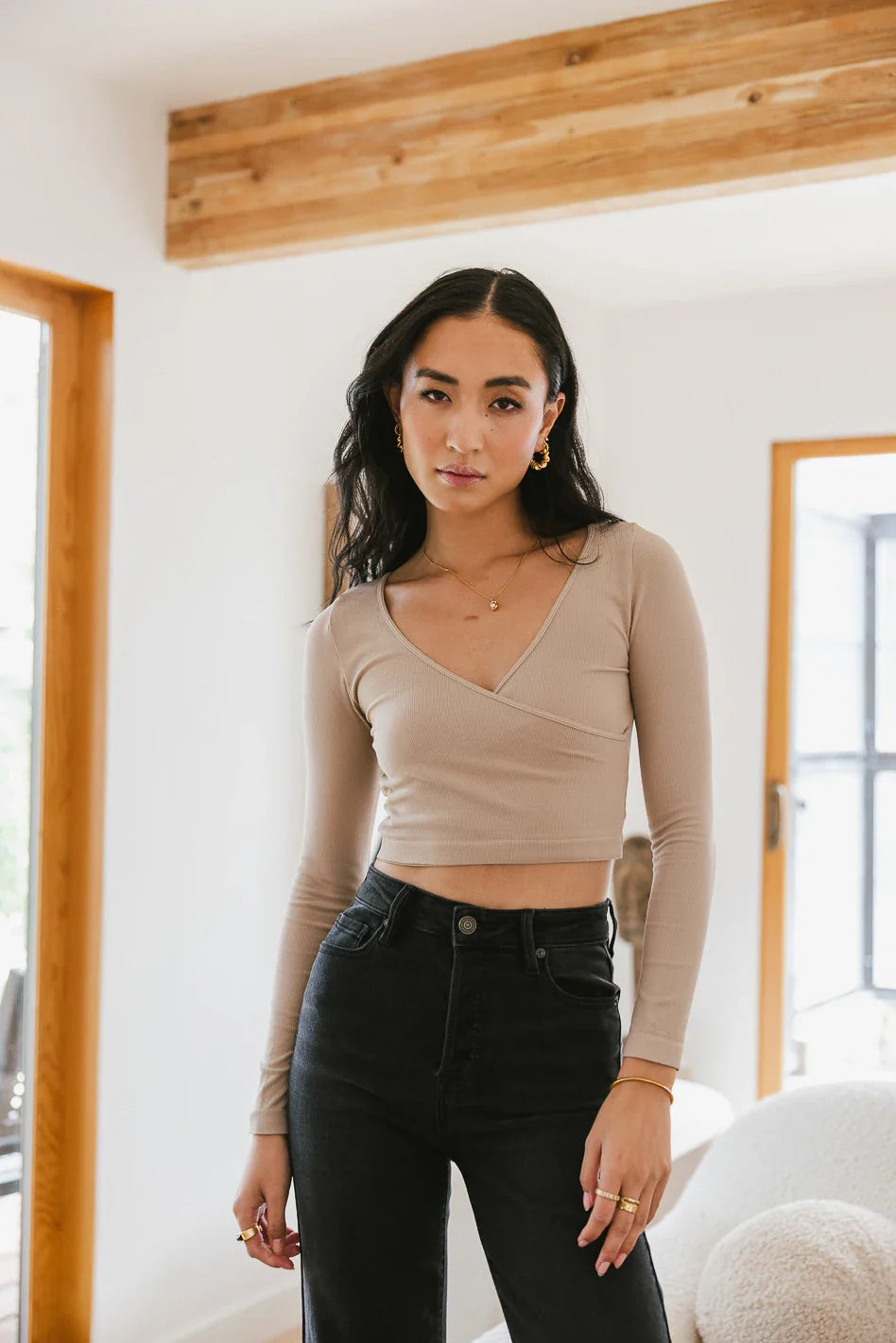 Mocha Surplice Crop Top F623229