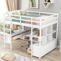 White Wooden Loft Bed with Built-in Desk and Two Drawers G63949