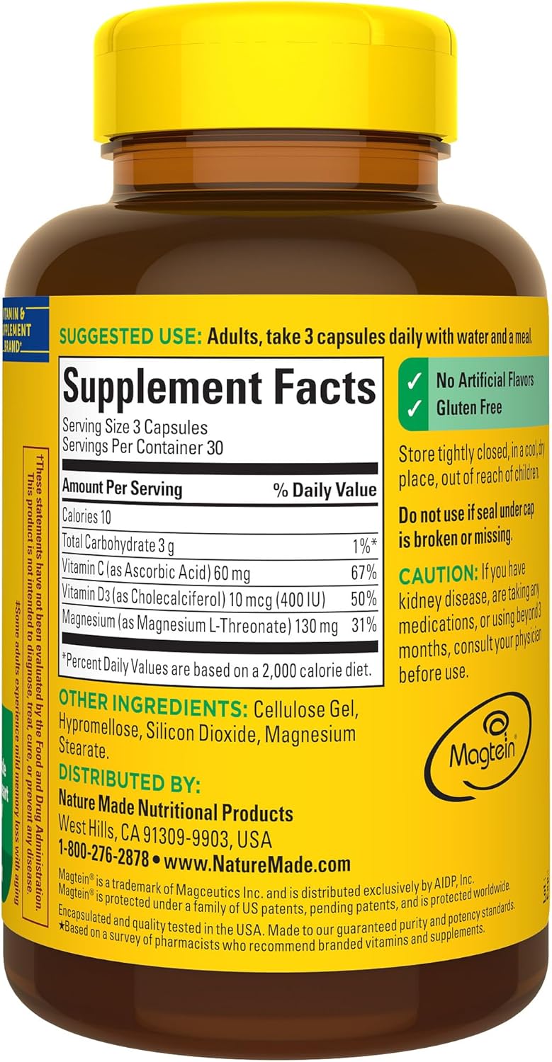 90 Capsules Magnesium L-Threonate Supplement A911083