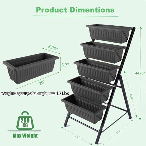 5-Tier Elevated Garden Bed with 5 Planter Boxes (Black) A394249