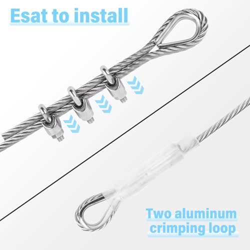 1/4 30ft 304 Stainless Steel Aircraft Cable with Clamps I789