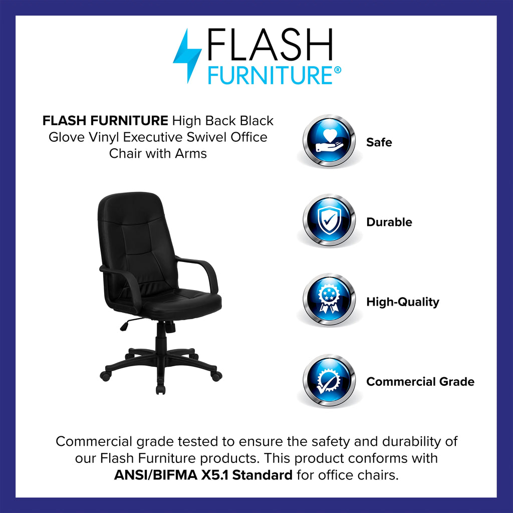 Black Glove Vinyl Executive Swivel Office Chair with Arms R517454