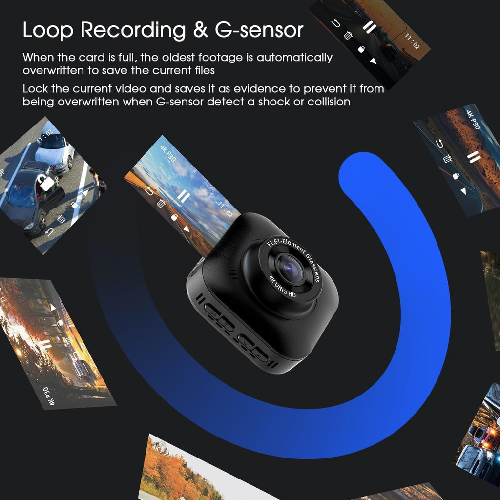 4K/1080P Wi-Fi Dual Dash Camera with IPS Screen, Night Vision, 170° Wide Angle J281889