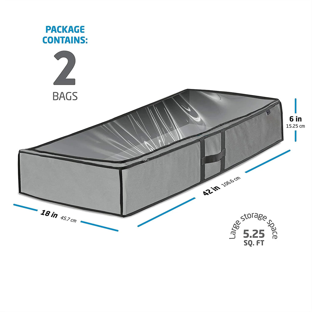 Underbed Storage Bag Organizer (2 Pack) Large Capacity Storage Box with Reinforced Strap Handles, PP Non-Woven Material, Clear Window X11549