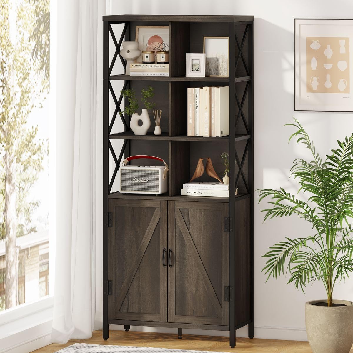L Shaped Computer Desk with Bookshelf T1922