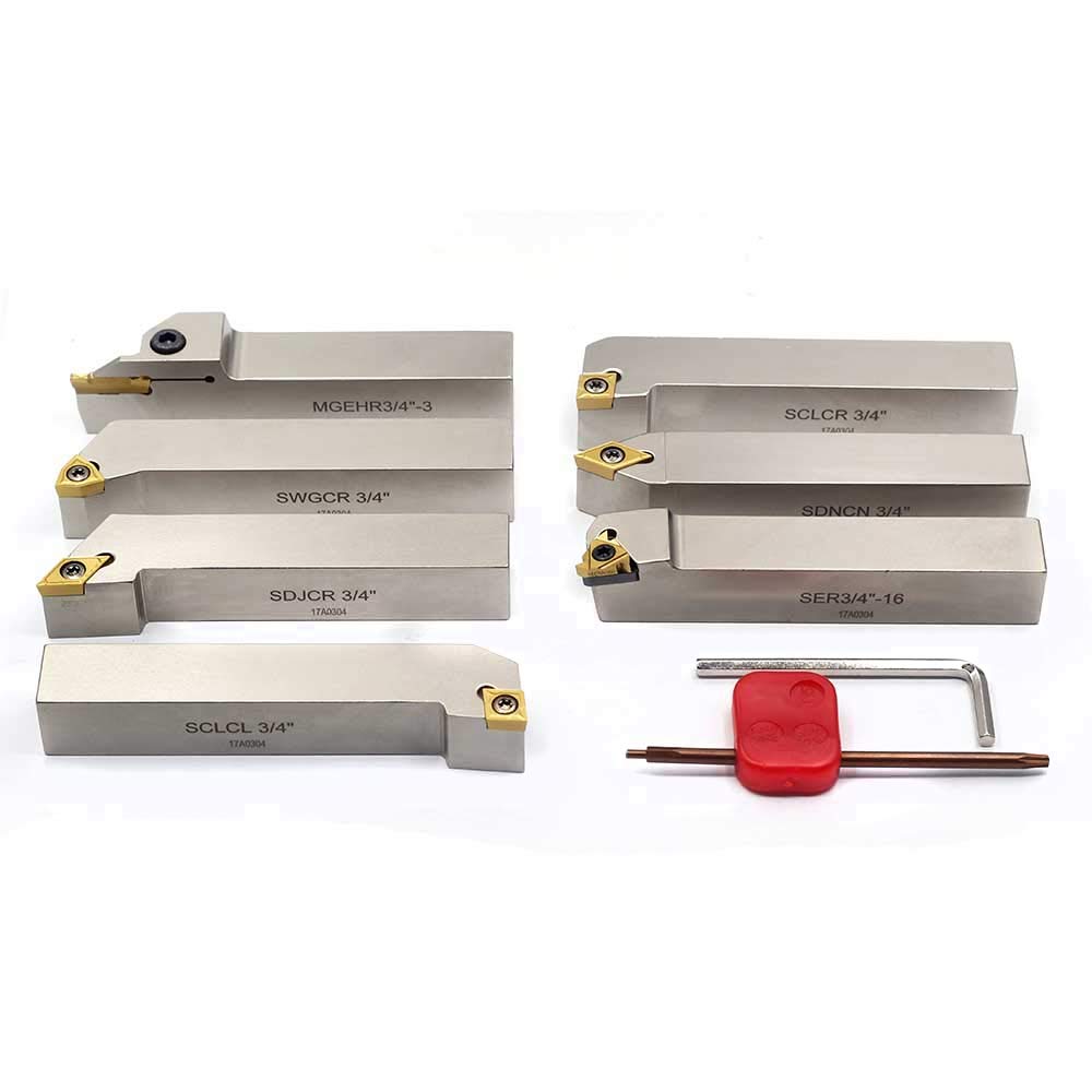 7 Pieces/Set Indexable Lathe Turning Tool Holder with Tin Coated Carbide Inserts B9056