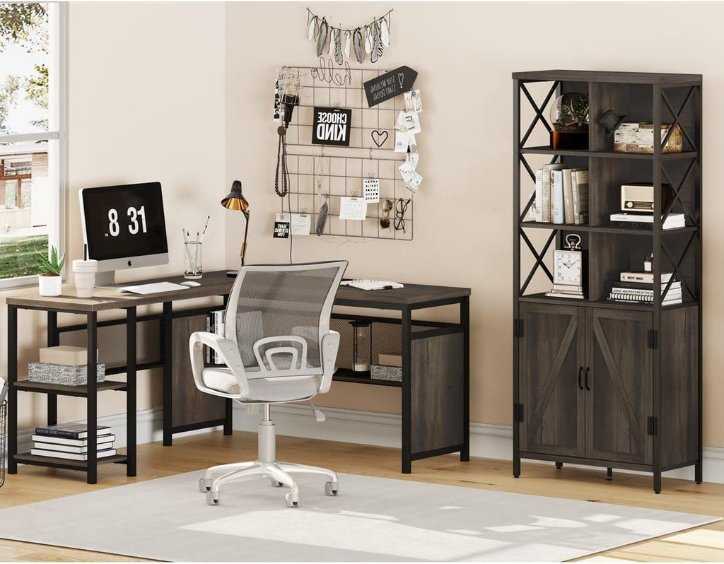 L Shaped Computer Desk with Bookshelf T1922