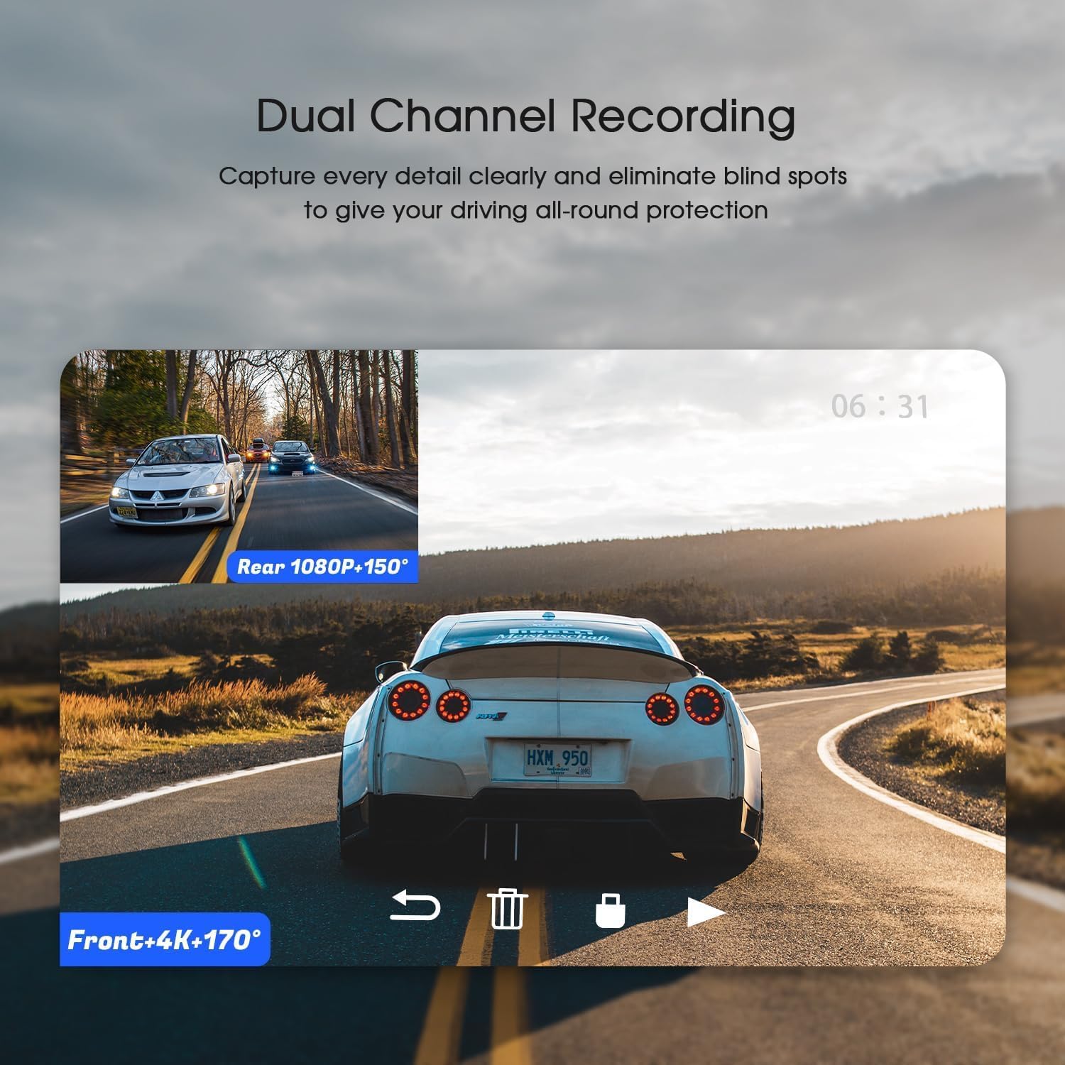 4K/1080P Wi-Fi Dual Dash Camera with IPS Screen, Night Vision, 170° Wide Angle J281889