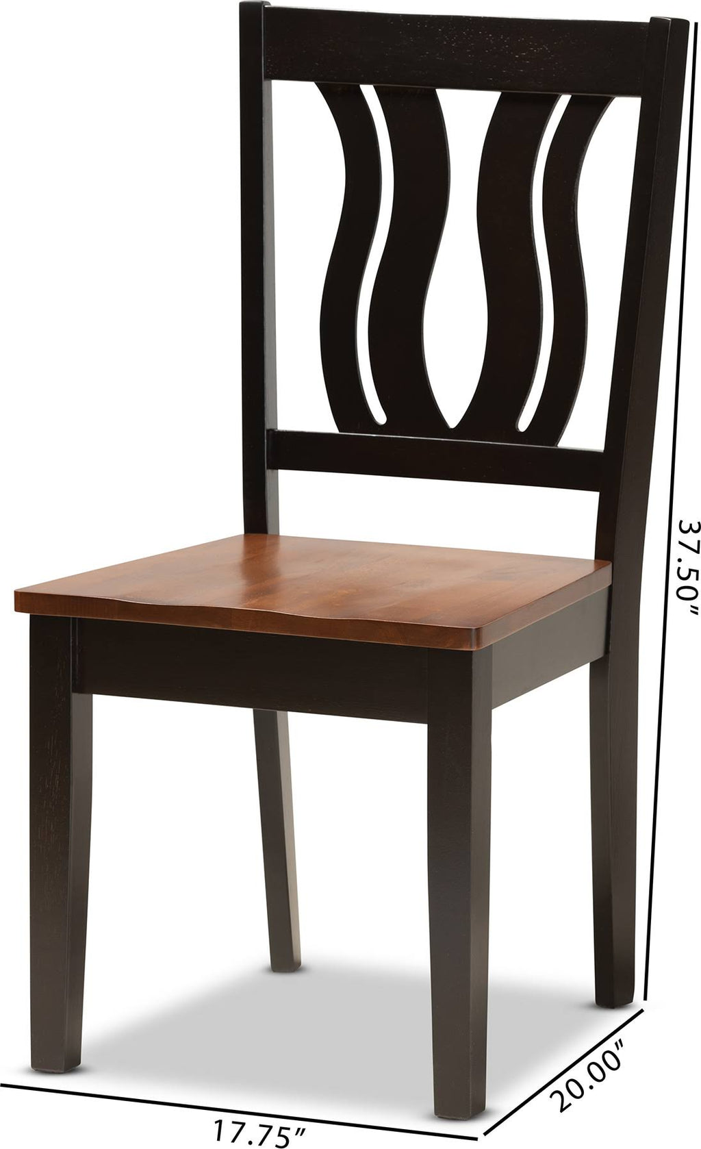 2-Piece Dark Brown and Walnut Brown Wood Dining Chair I42798