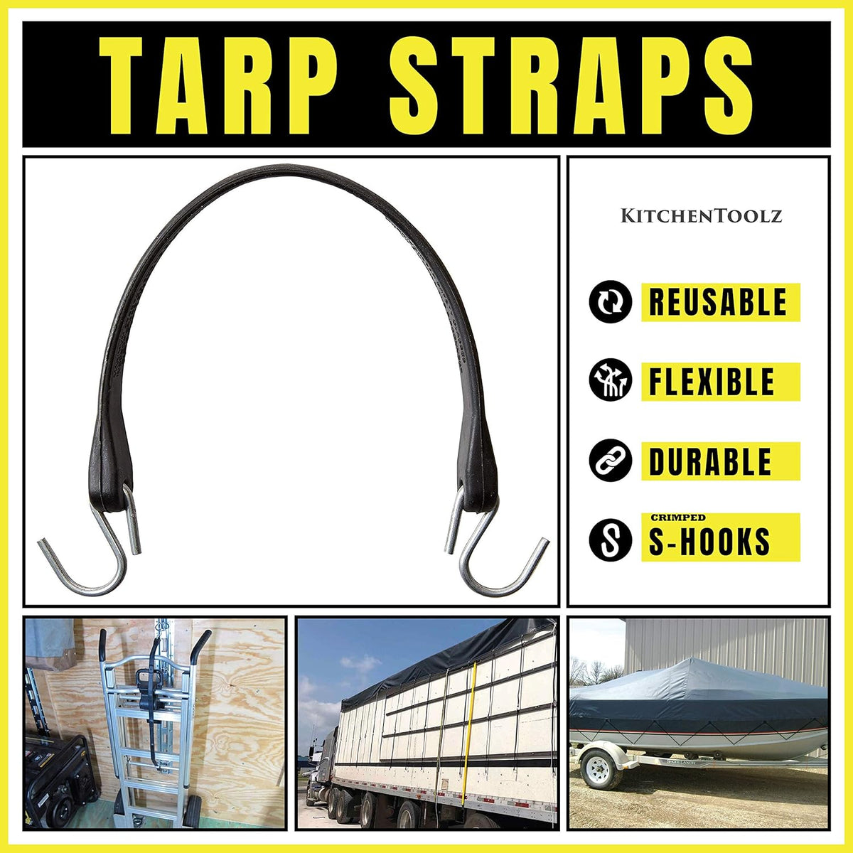 Pack of 25 Bungee Cords with Hooks Rubber Tarp Straps with Crimped Metal S Hooks Heavy Duty Bungie Cord Tie Downs A345173