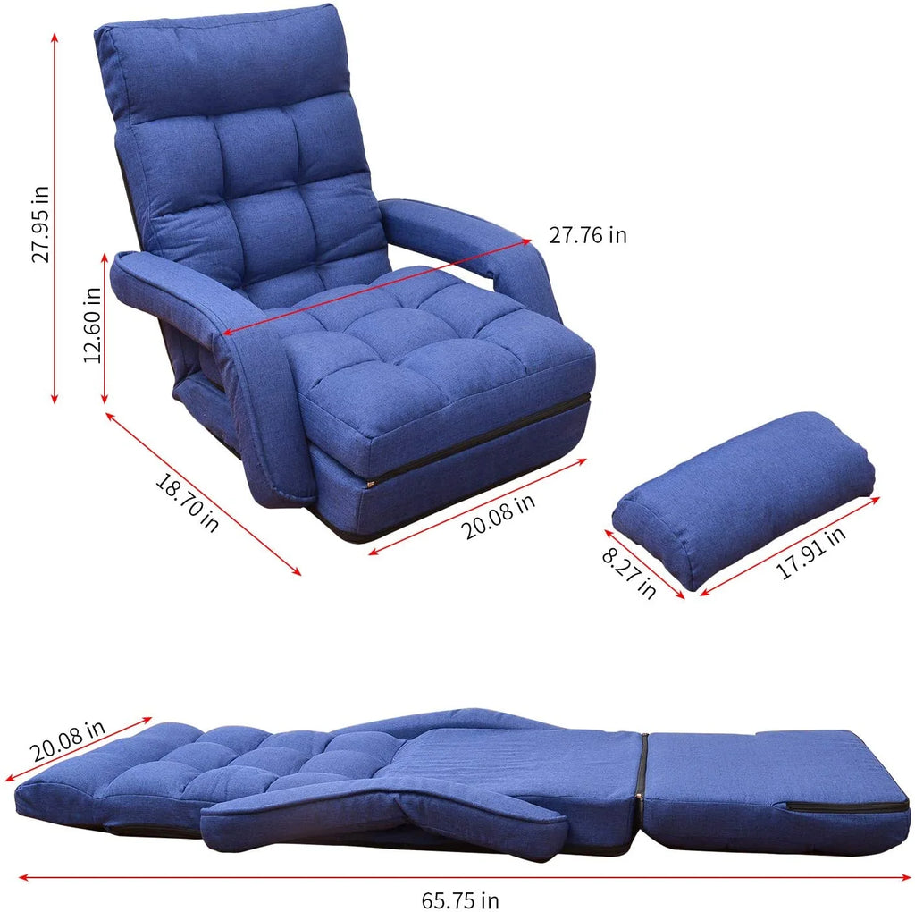 Blue Folding Gaming Sofa Recliner Chair with Pillow G1642