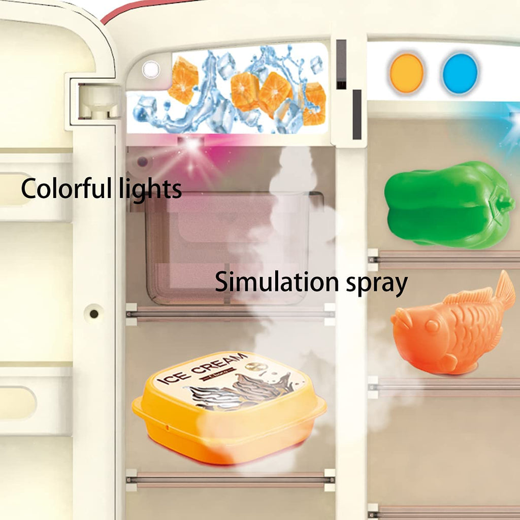 Kids Kitchen Toys Fridge Refrigerator Play Kitchen Set with Accessories Music and Light F7481