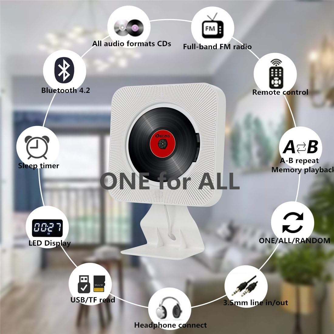 White Portable CD Player with Bluetooth E15333
