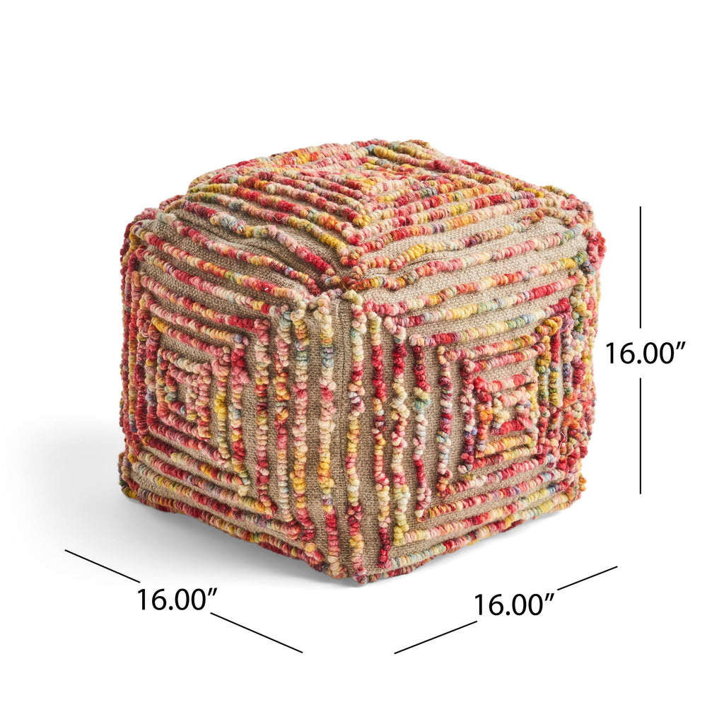 Boho Wool Ottoman Pouf V982693