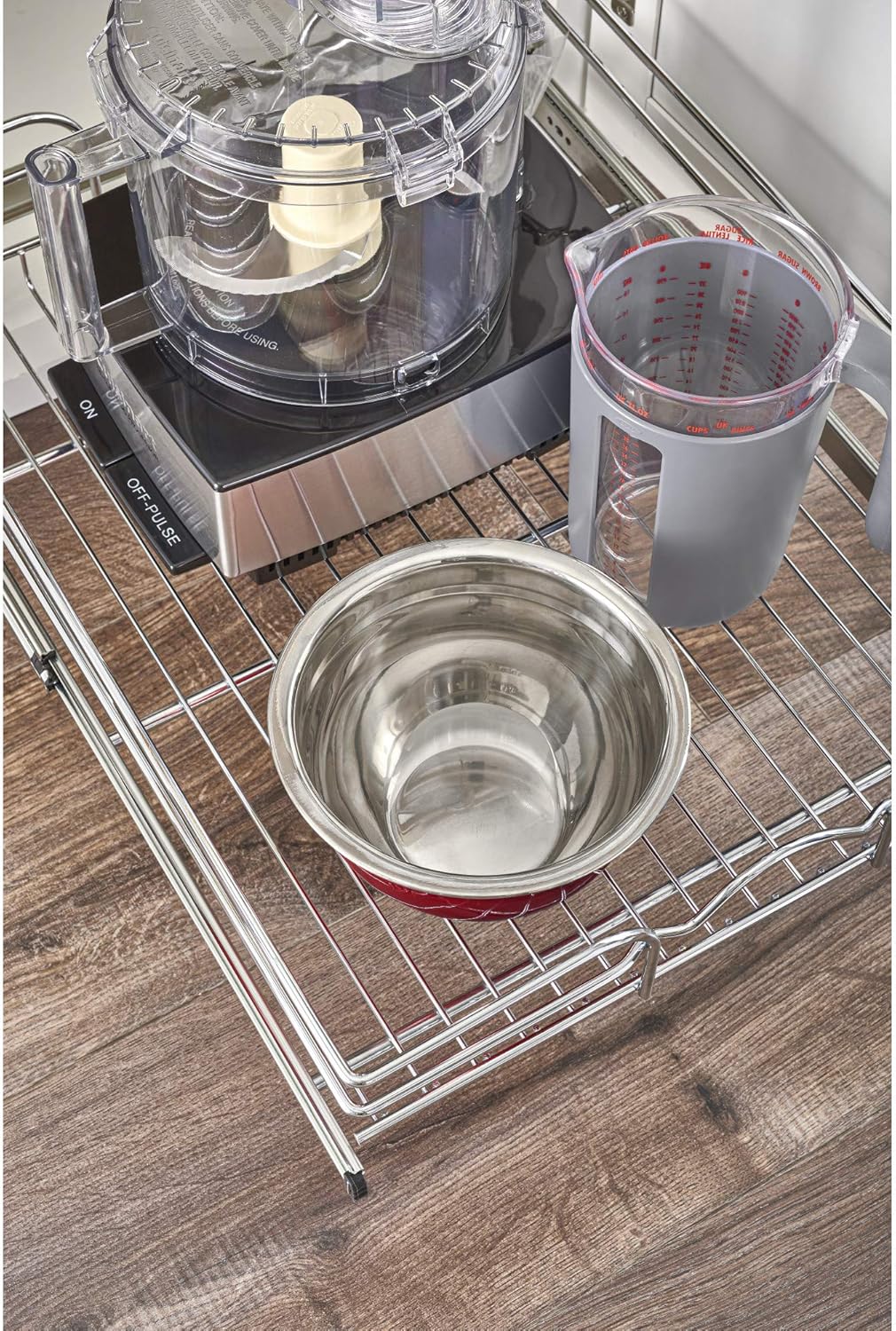 18 Inch x 20 Inch Single Wire Basket Pull Out Shelf Storage Organizer, Silver B248