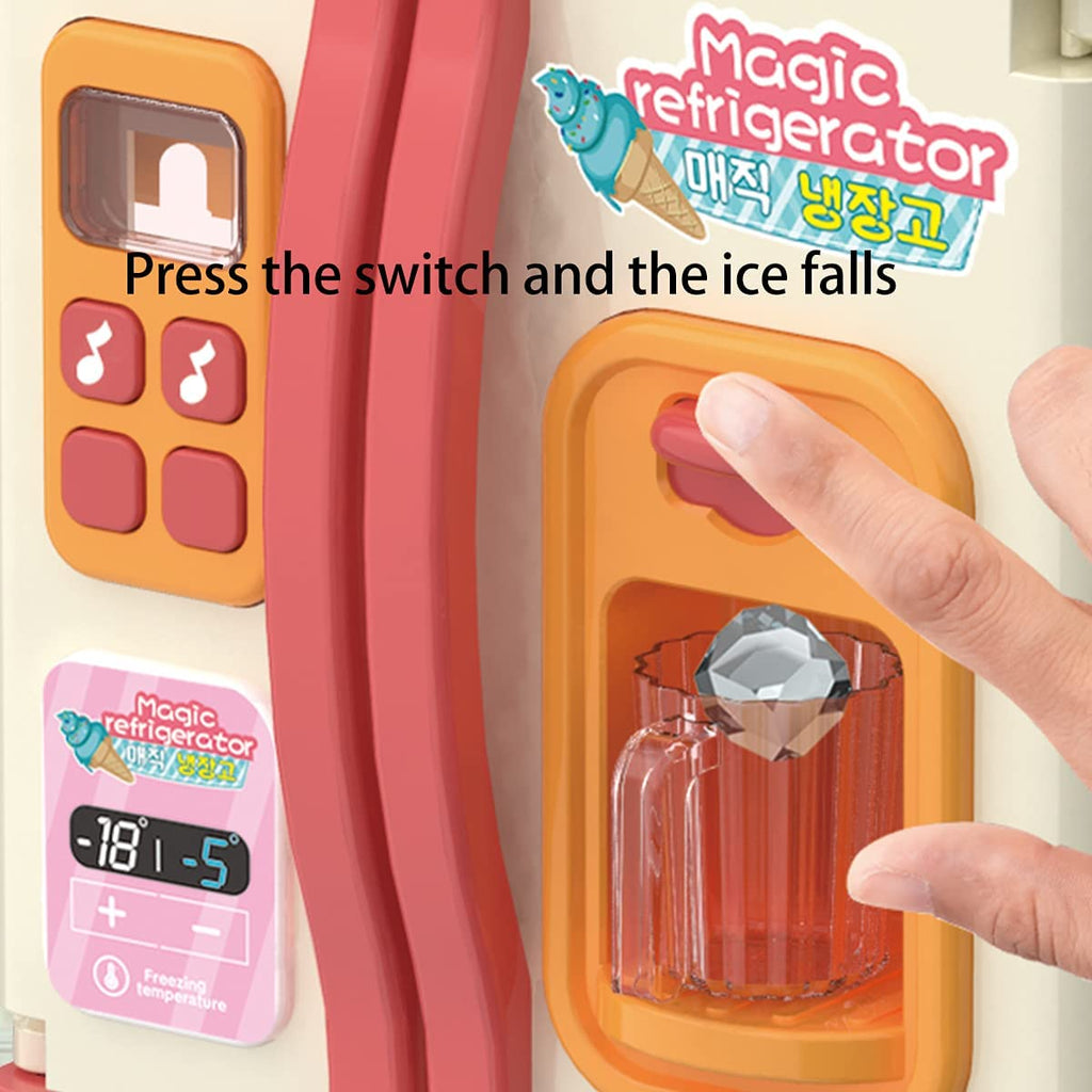 Kids Kitchen Toys Fridge Refrigerator Play Kitchen Set with Accessories Music and Light F7481