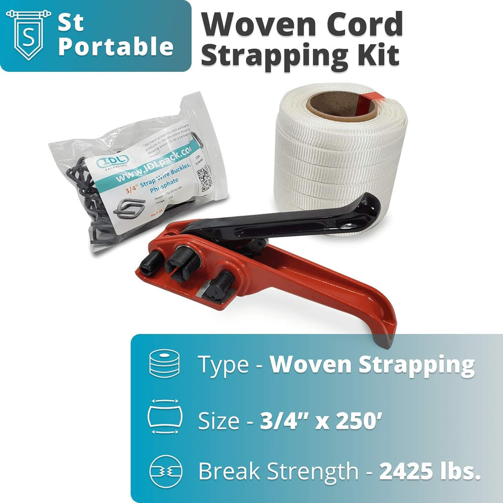 3/4" x 500' Woven Cord Strapping Kit with Tensioner and Buckles D893