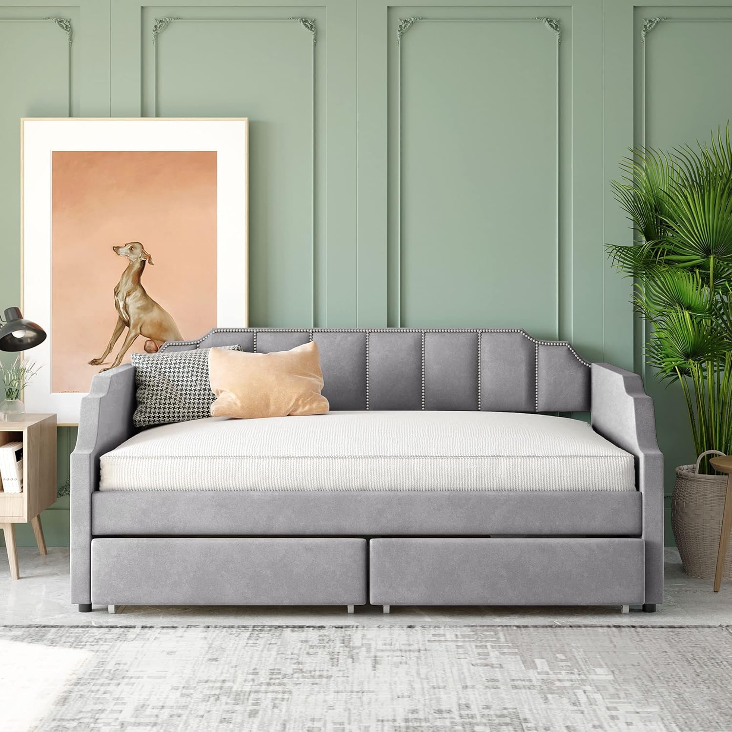 White Wooden Twin Size Daybed with 2 Drawers A360244