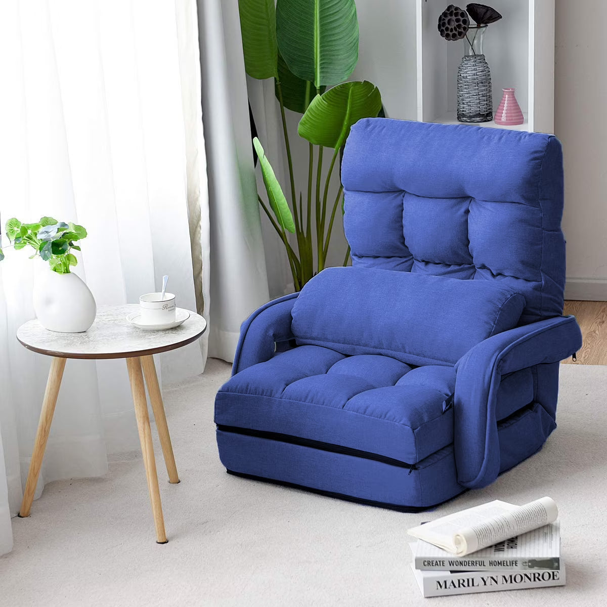 Blue Folding Gaming Sofa Recliner Chair with Pillow G1642