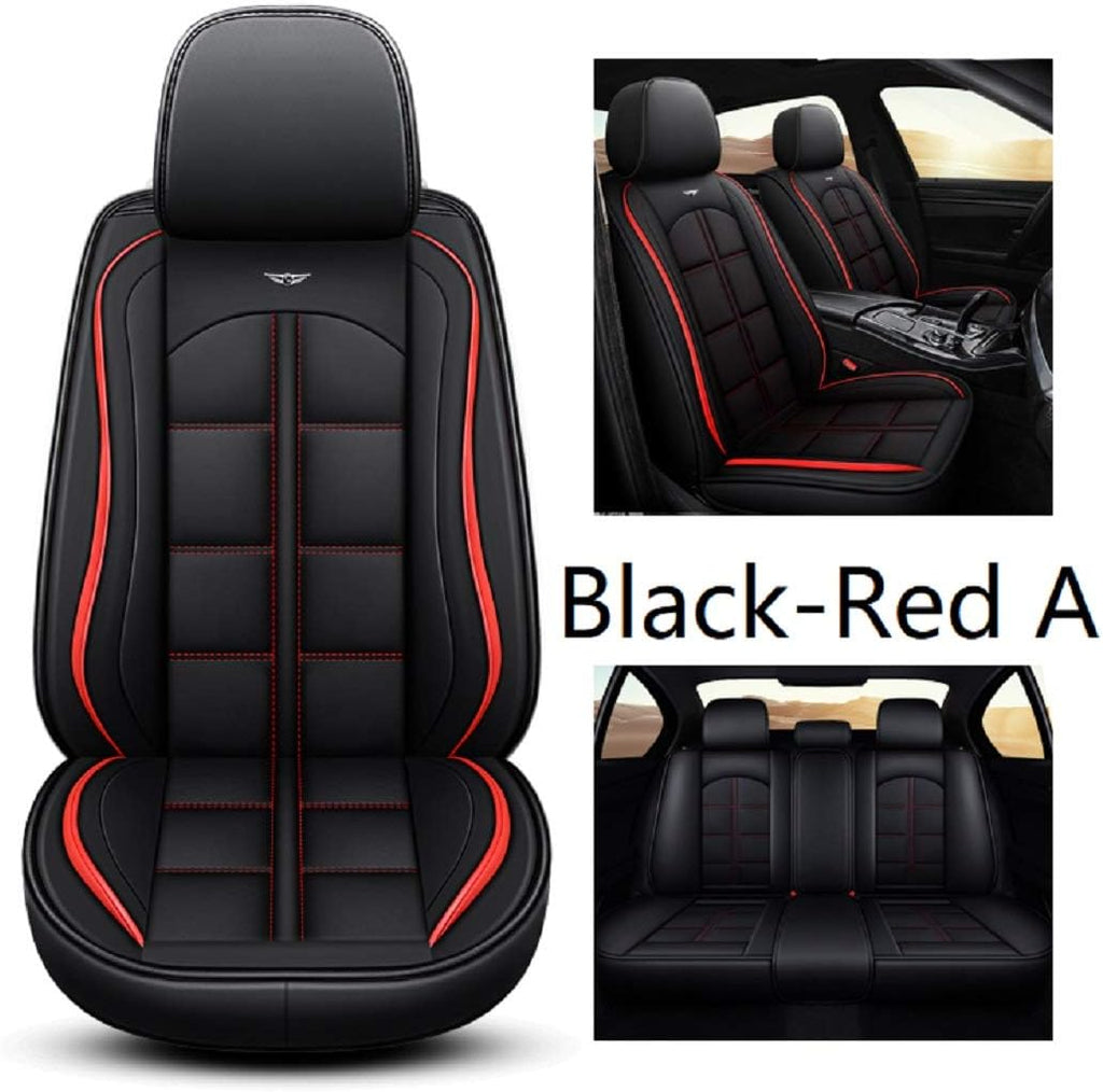 Full Set of 5-Passenger Waterproof Leather Car Seat Covers (Black-Red) Z128