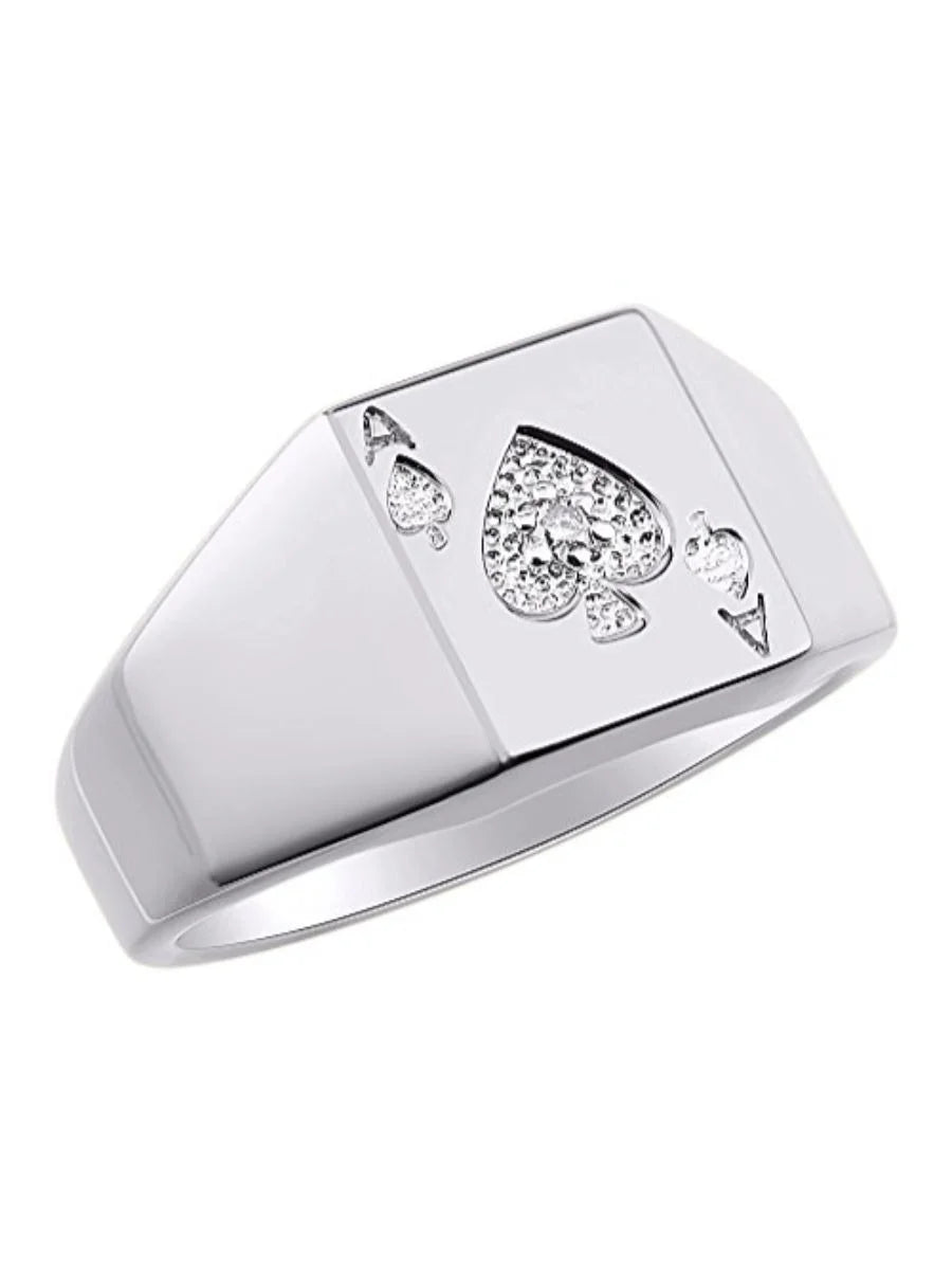 Sterling Silver Poker Ring with Genuine Diamonds C229