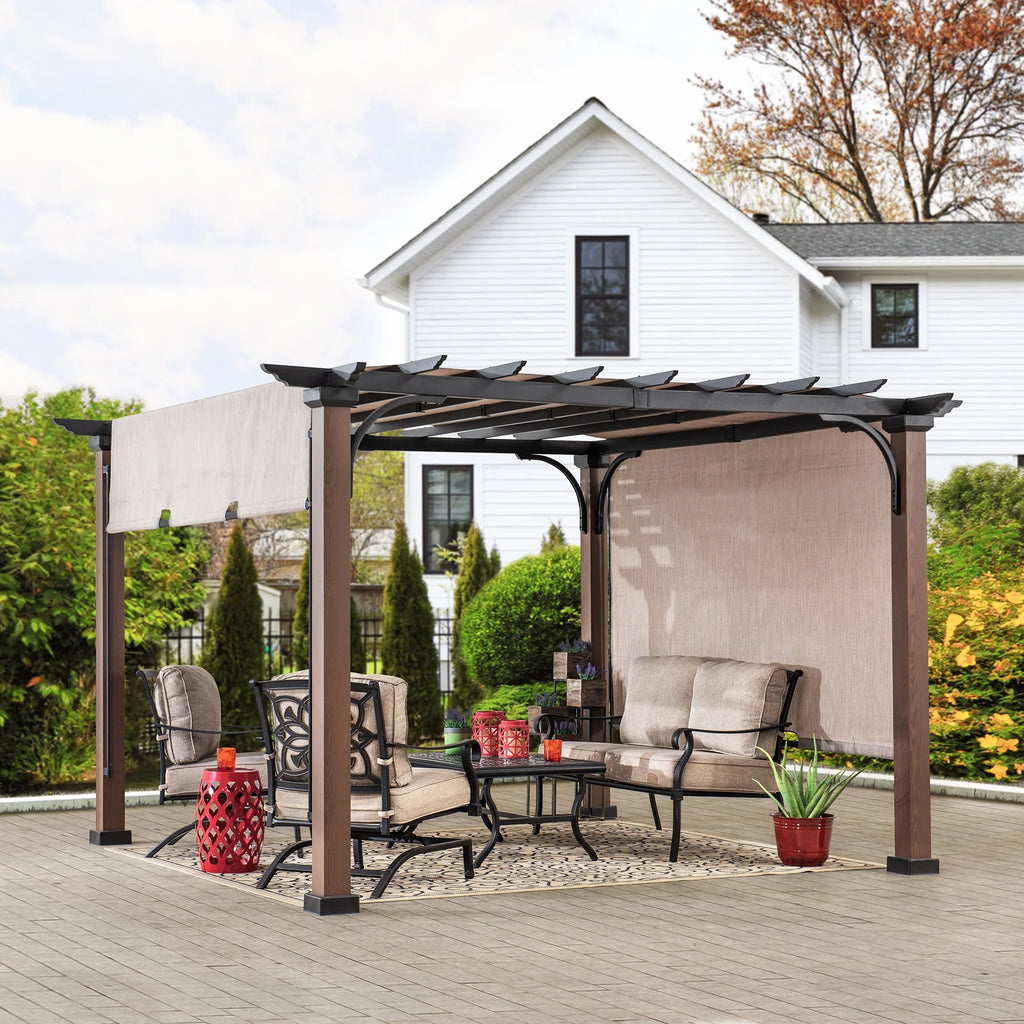 11 x 11 ft. Metal Pergola with Tan Adjustable Canopy A641131