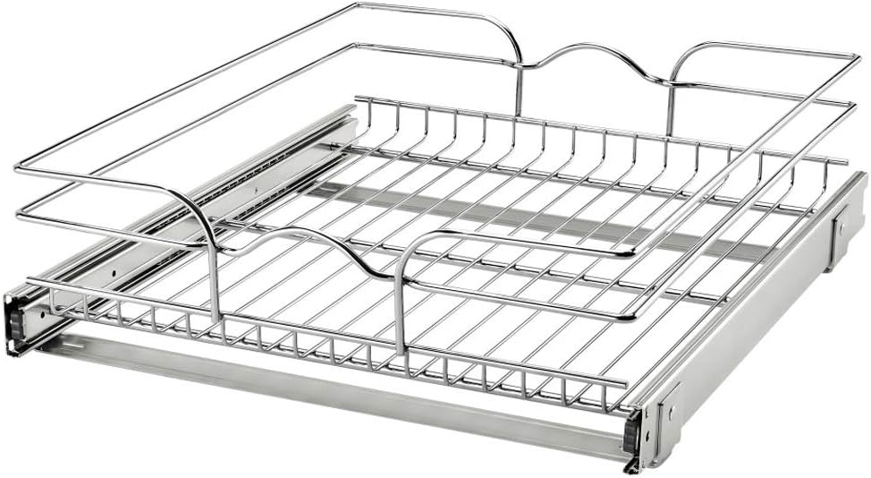 18 Inch x 20 Inch Single Wire Basket Pull Out Shelf Storage Organizer, Silver B248