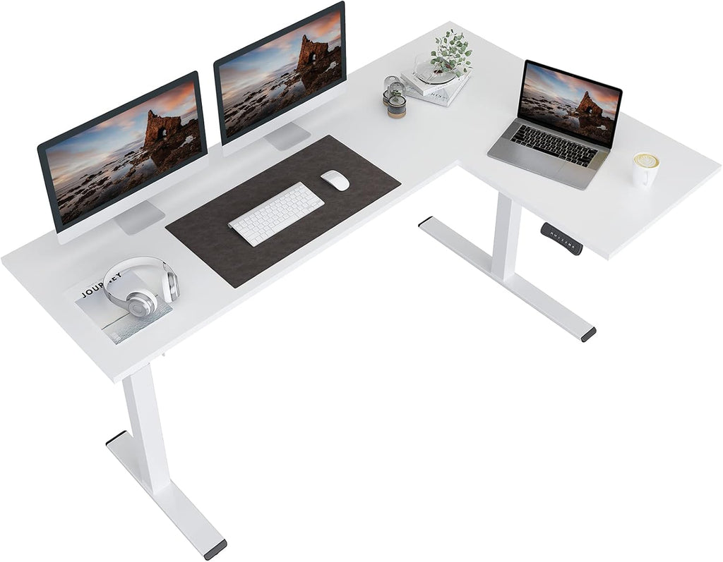 L Shaped Standing Desk Dual Motor Electric Height Adjustable Desk with Splice Board, 71x48 White F1171