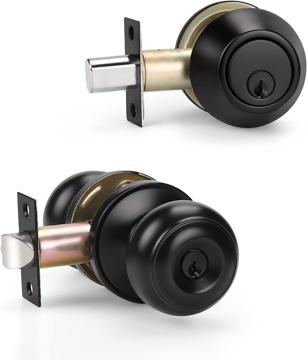 5 Pack Matte Black Entry Door Knob and Deadbolt Lock Set I863