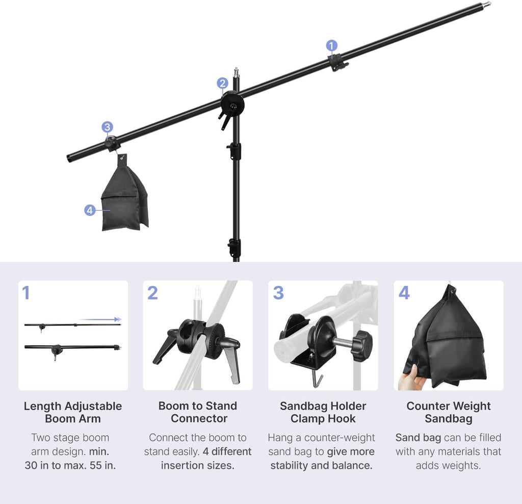 10 ft. Backdrop Support Stand Softbox Lighting Kit with White Black Green Background Screen L55948