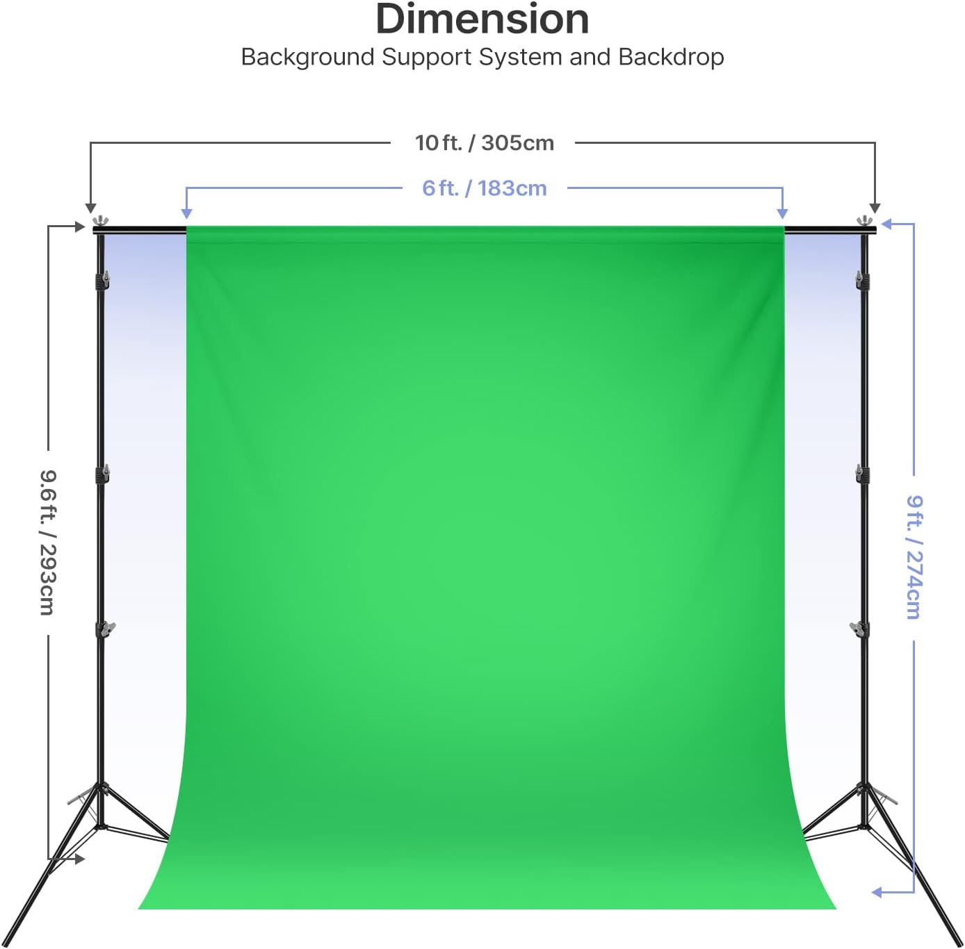 10 ft. Backdrop Support Stand Softbox Lighting Kit with White Black Green Background Screen L55948