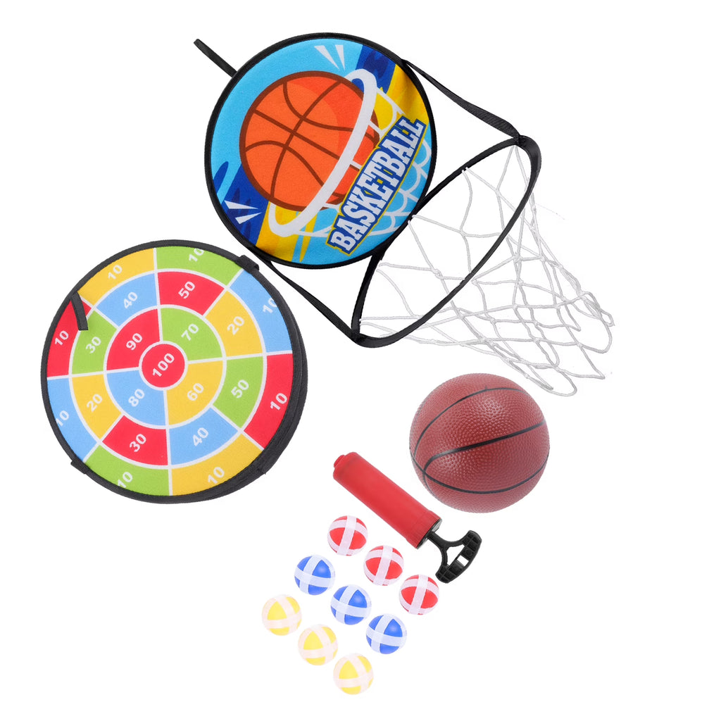 Double Sided Basketball Hoop Dart Board Sticky Ball Set M68834