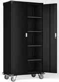 72''H Steel Storage Cabinet with Wheels and Lock, Black B3150