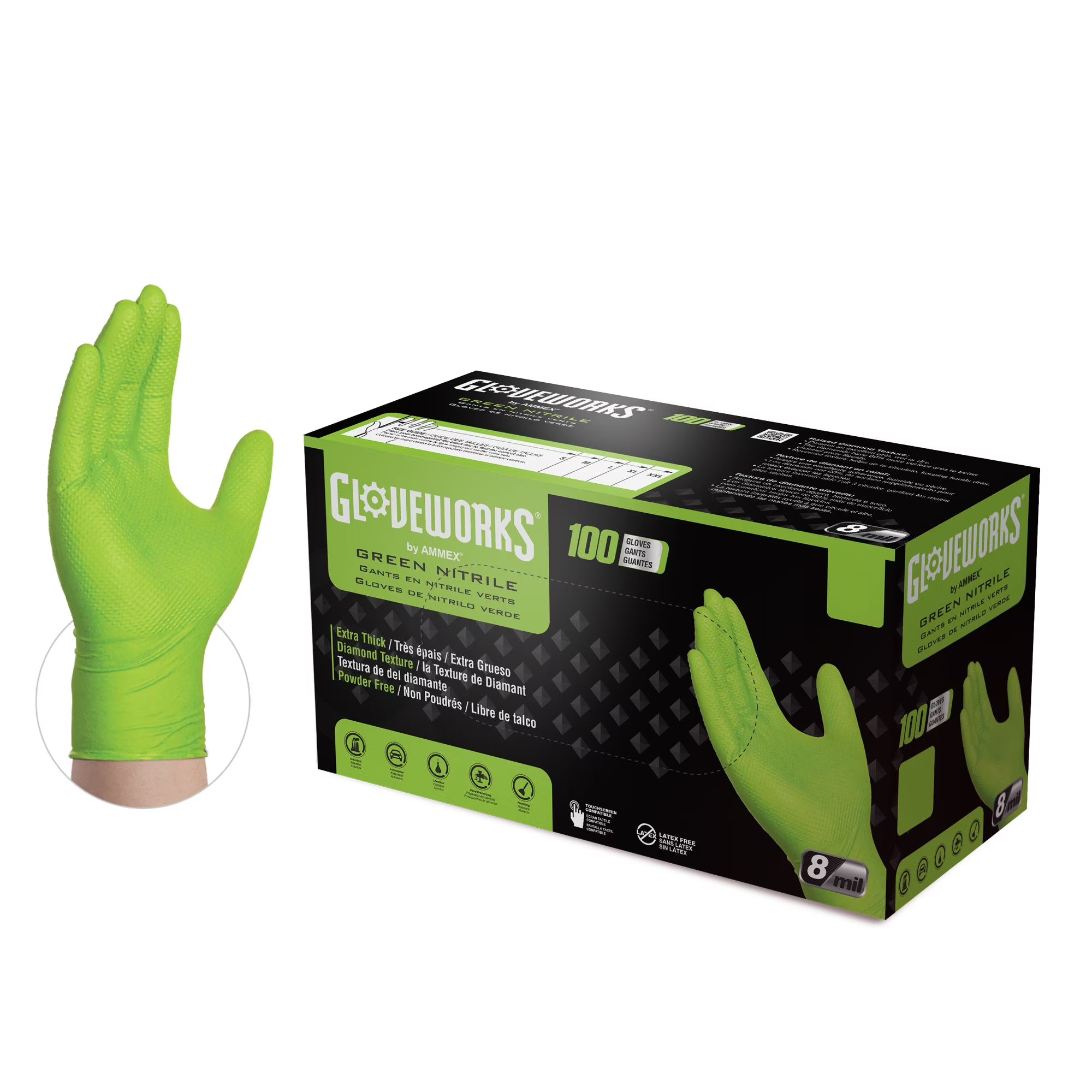 Green Nitrile Disposable Gloves 8 Mil, XX-Large 100/Box Z794