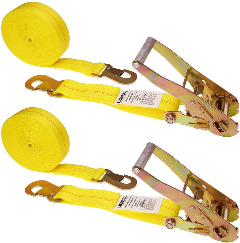 2 Pack 2 Inch Wide X 27 Foot Long Ratchet Straps with Snap Hook I49522