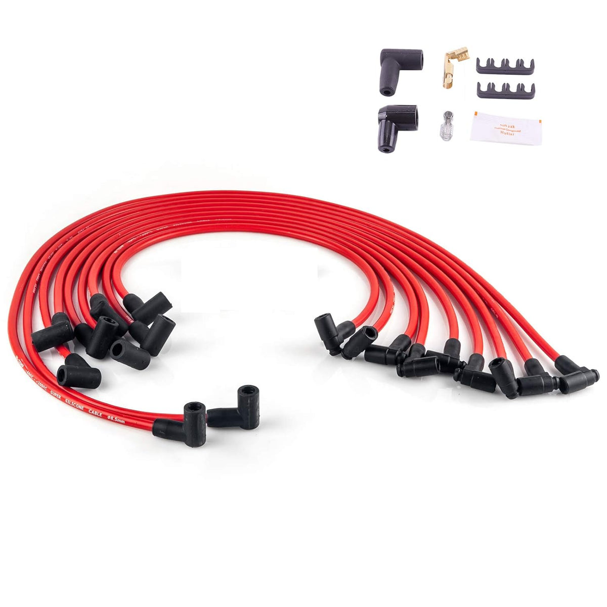 Red Cap HEI Distributor and Spark Plug Wires Combo Kit for Chevy 350 V8 P914