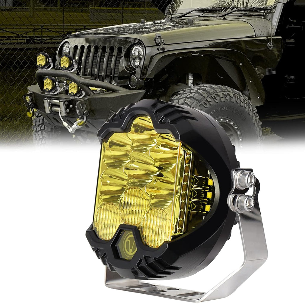 5 Inch 50W LED Light Bar Yellow Lens Combo Spot Flood Driving Lamp 33 LEDs IP67 Waterproof Fog Lights F796592