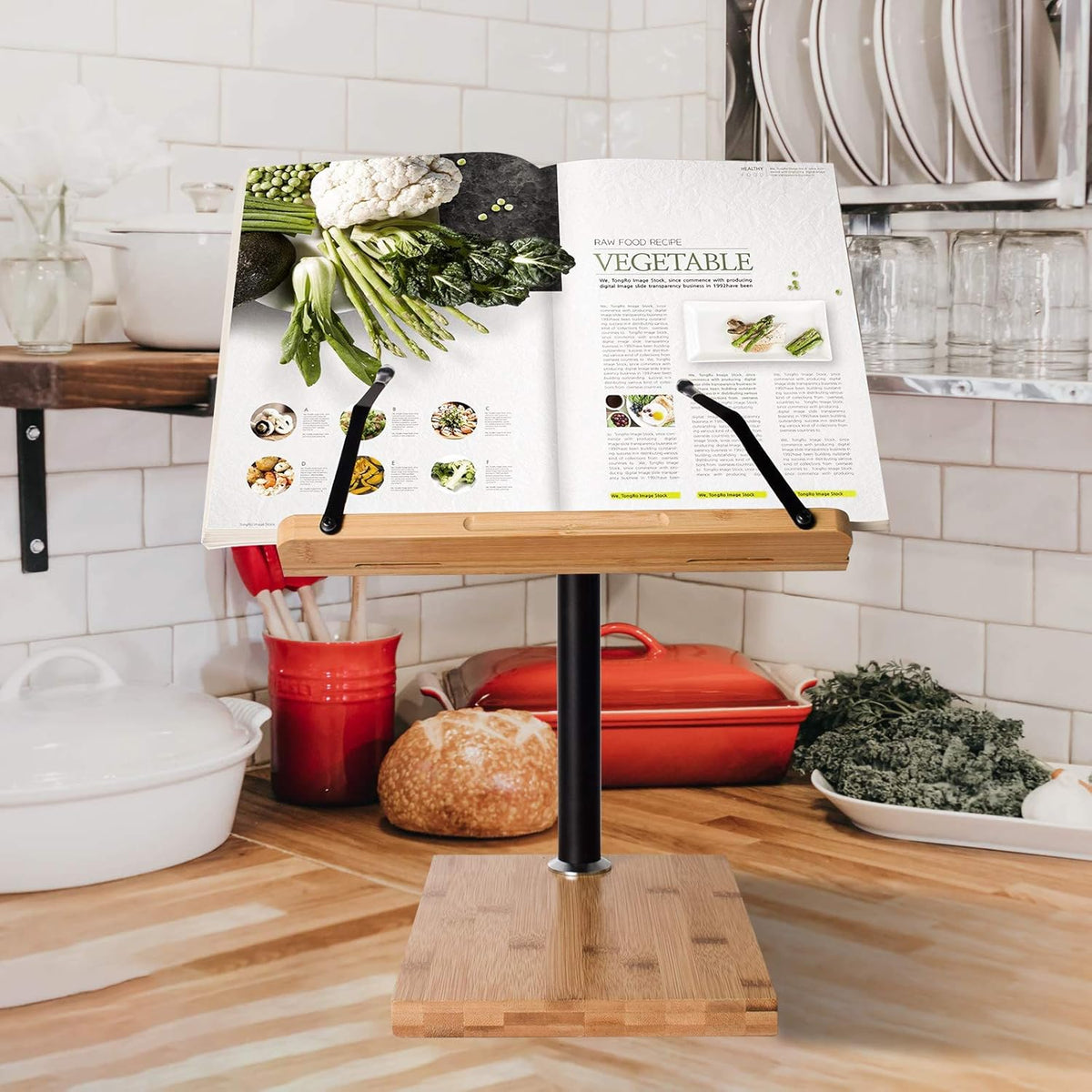 Large Bamboo Wood Book Stand Cookbook Holder, Pack of 2 S935