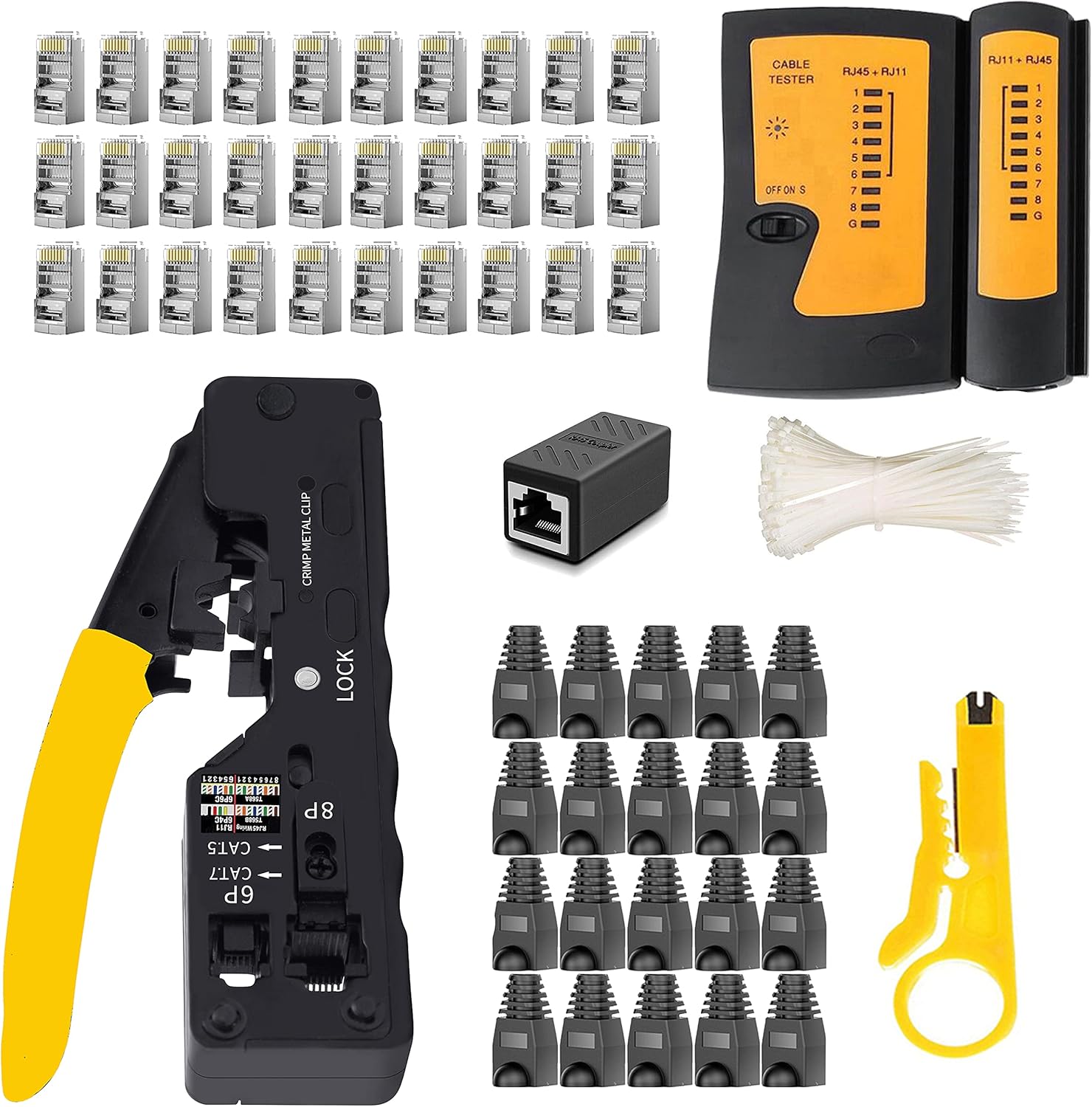 RJ45 Crimp Tool Set with 50PCS Connectors, 50PCS Covers, Blue, Pack of 2 I235014