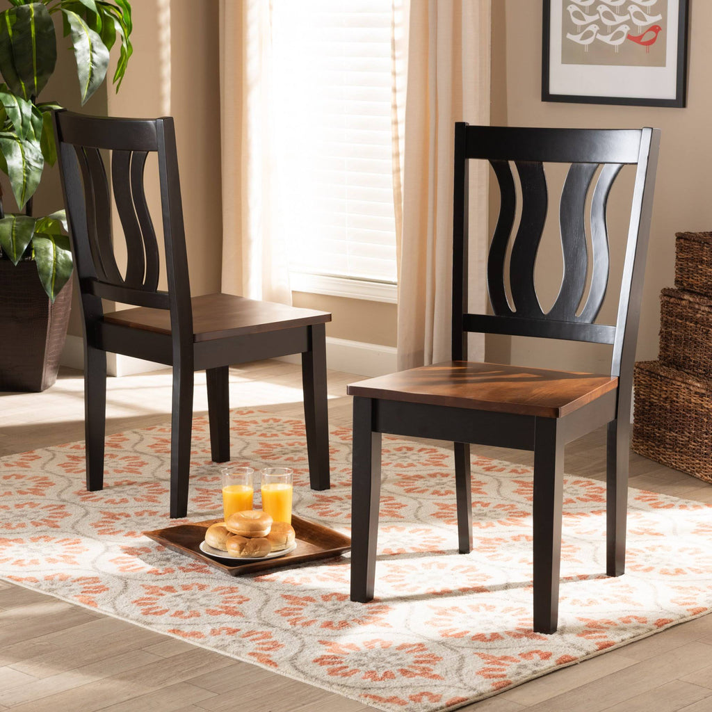 2-Piece Dark Brown and Walnut Brown Wood Dining Chair I42798