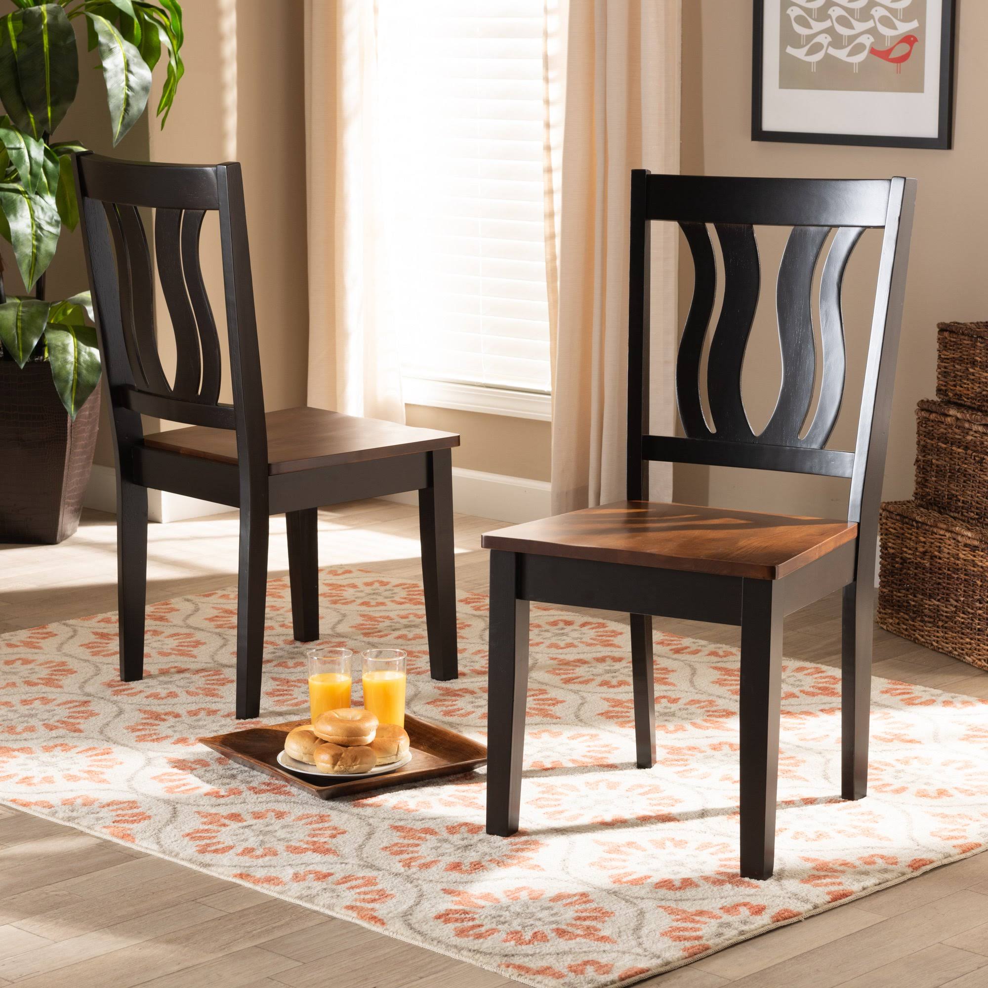 2-Piece Dark Brown and Walnut Brown Wood Dining Chair I42798