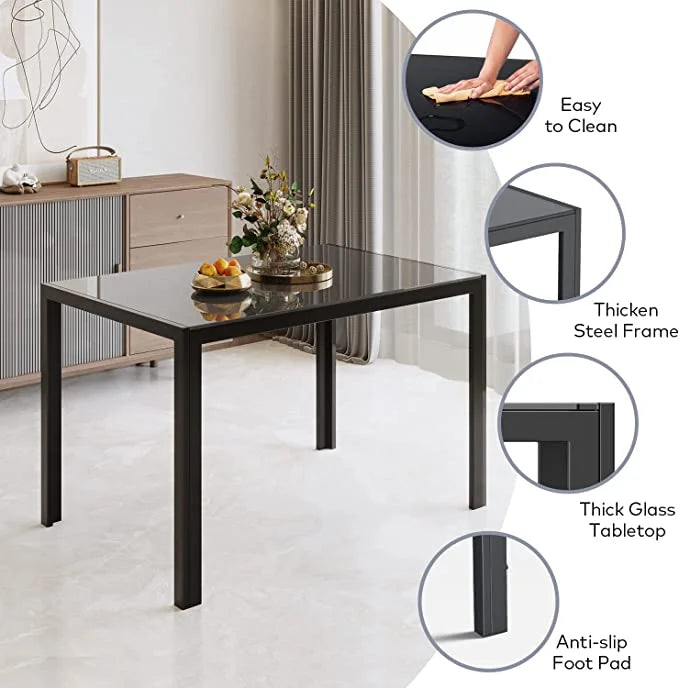 Black PU Leather Dining Table Set with 6 Chairs T89490