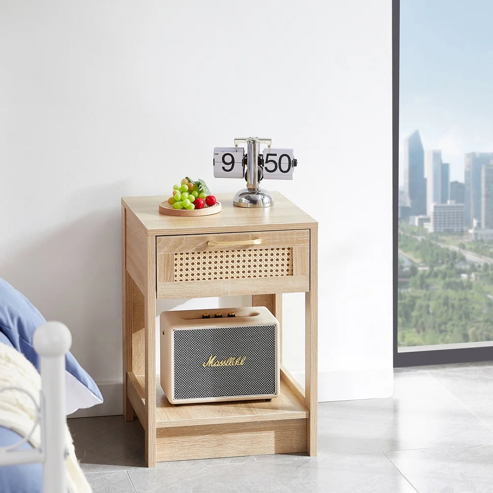 Rattan Nightstand with Drawer and Shelf N5537