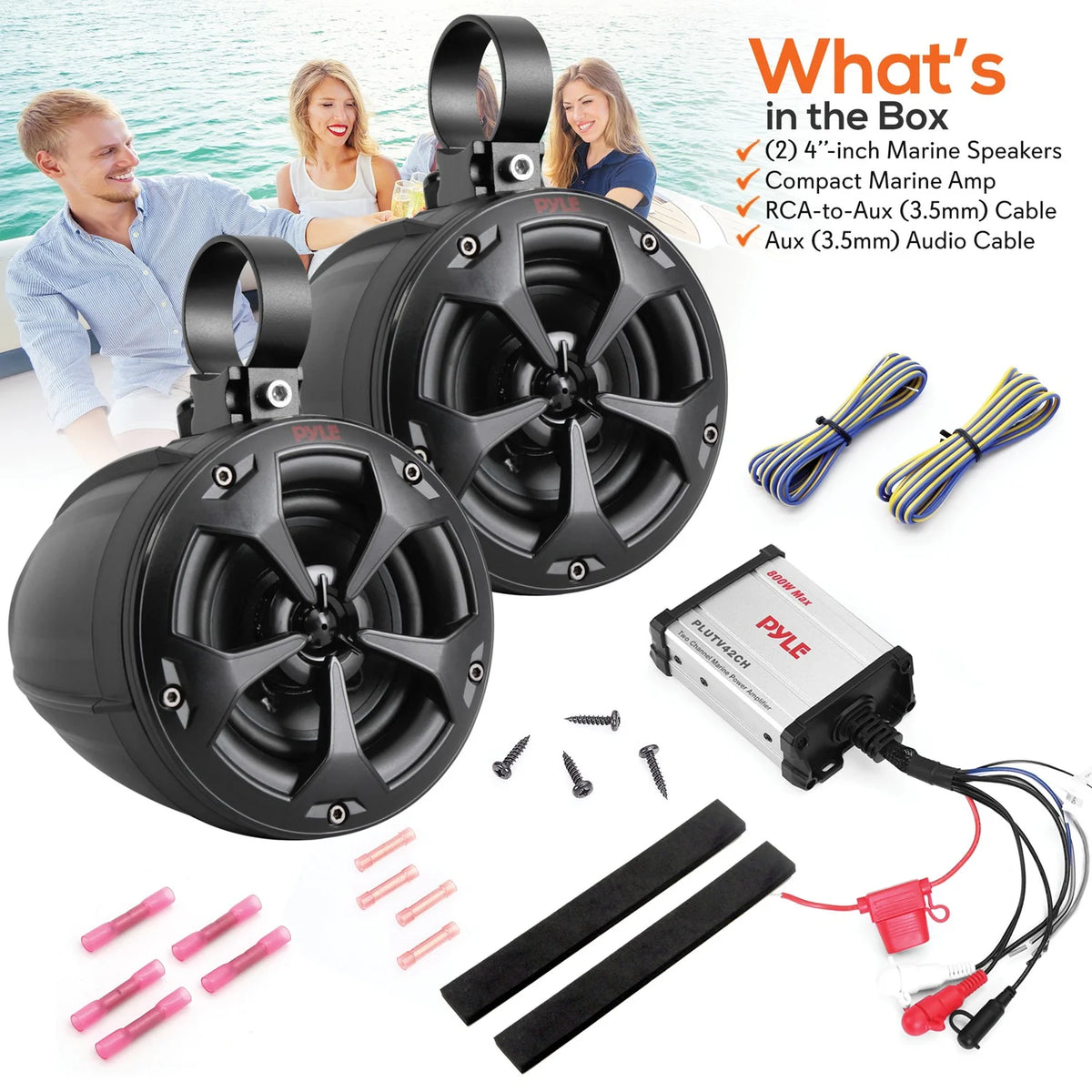 4 Inch 800W 2-Channel Marine Grade Waterproof Off-Road Speakers with Amplifier O255