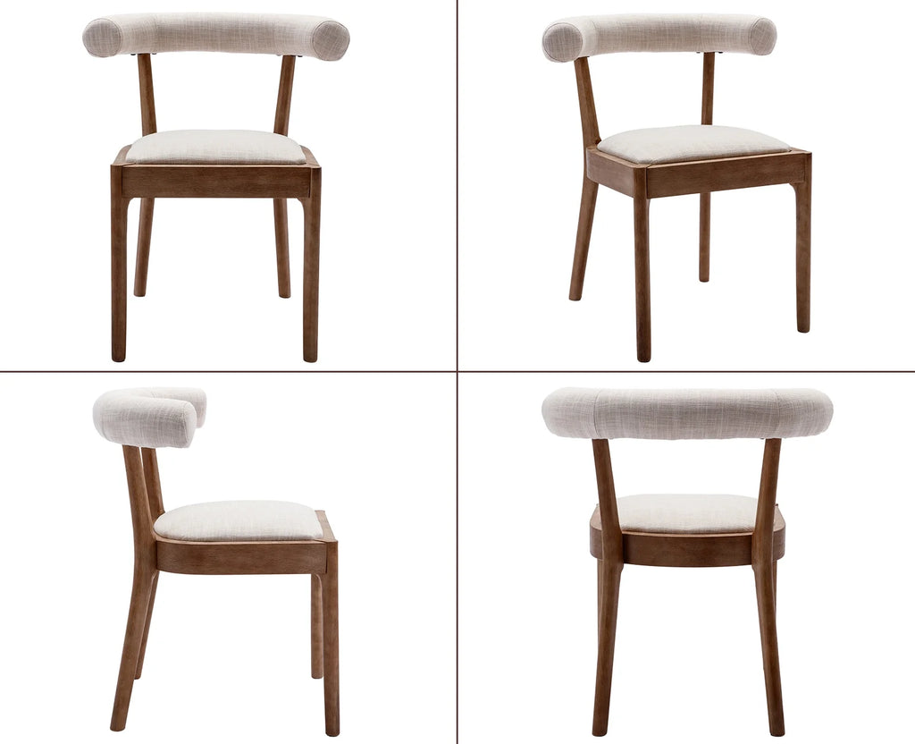 Beige Linen Upholstered Wooden Dining Chairs Set of 2 L5320