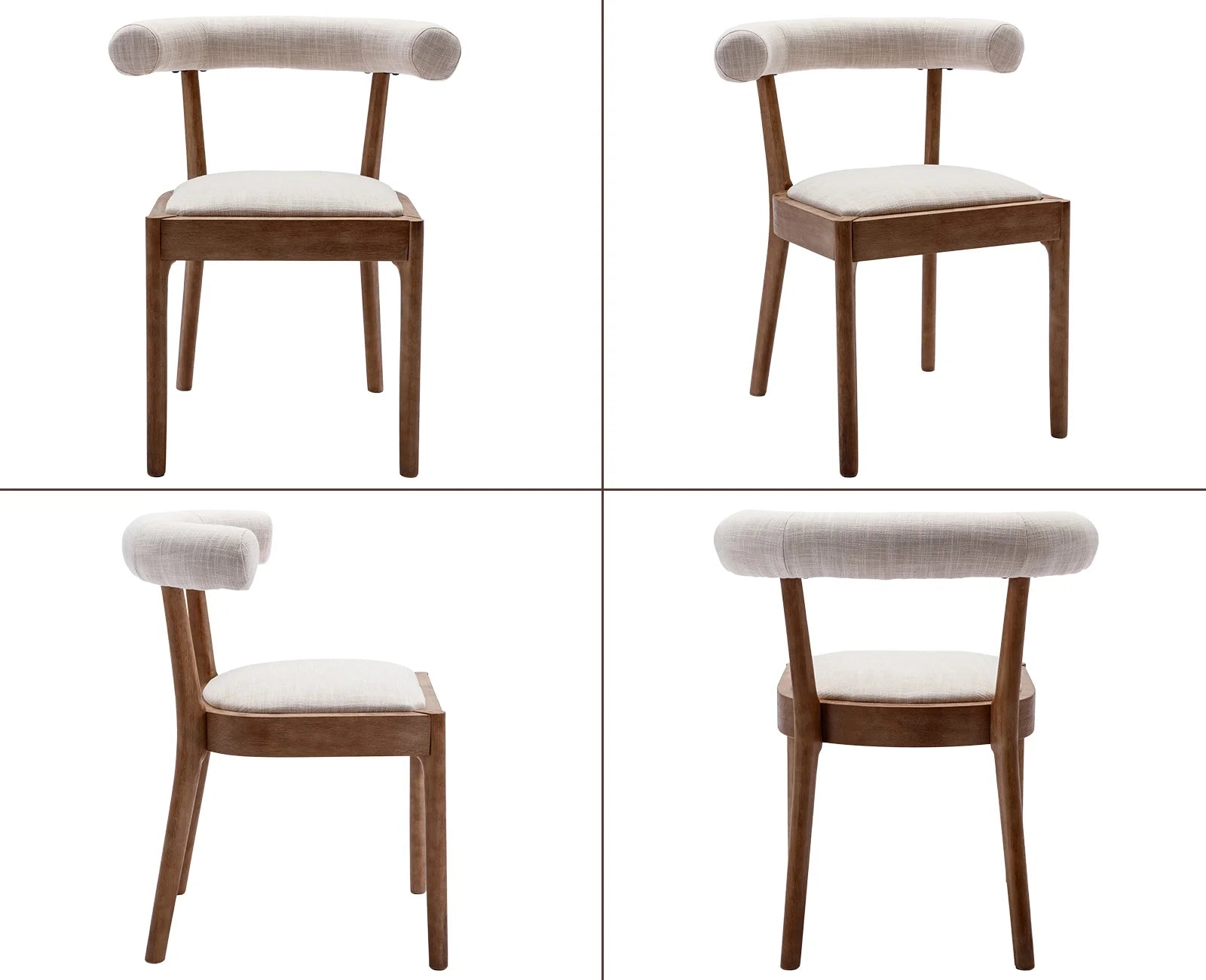 Beige Linen Upholstered Wooden Dining Chairs Set of 2 L5320