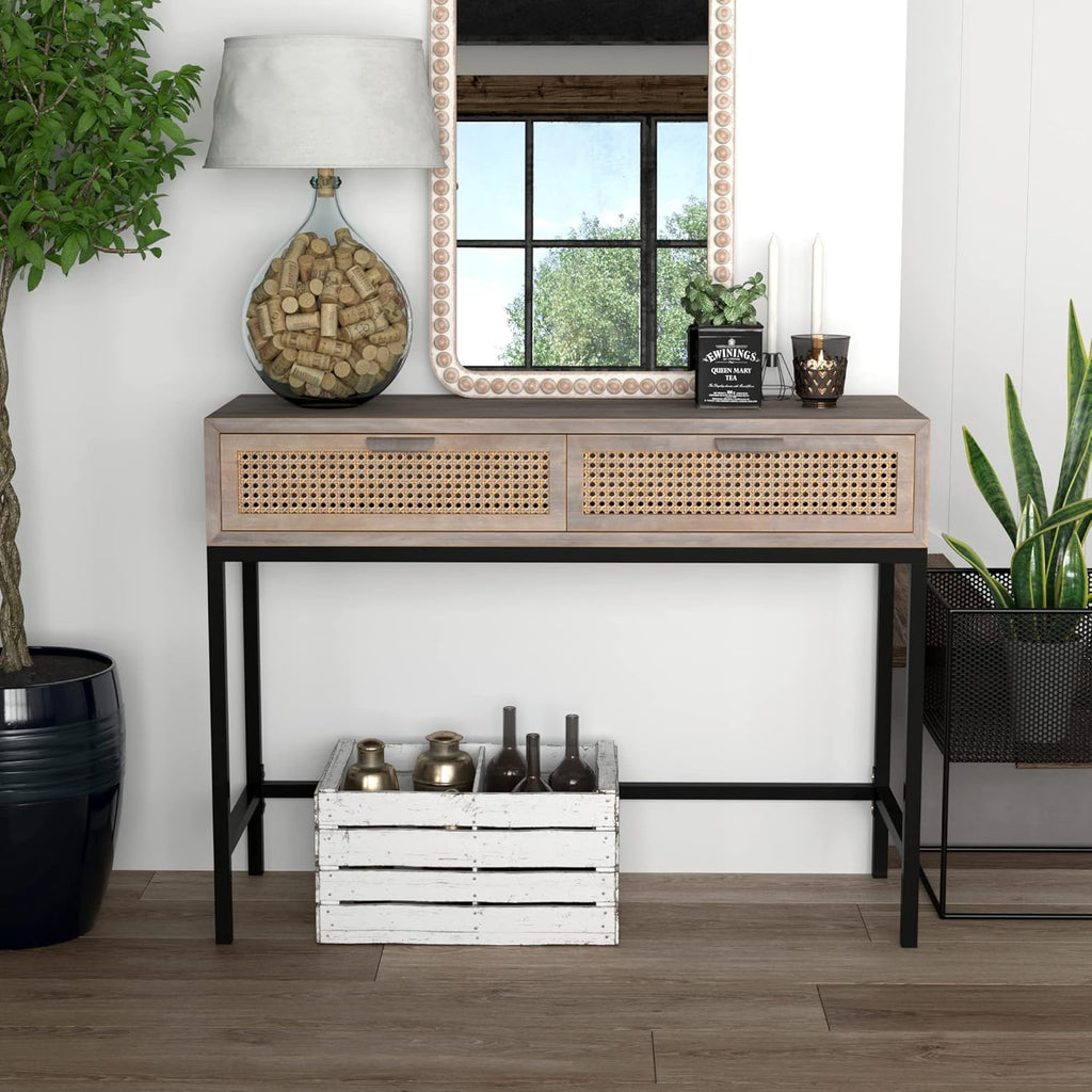 Rustic Console Table with 2 Drawers Natural Brown C74339