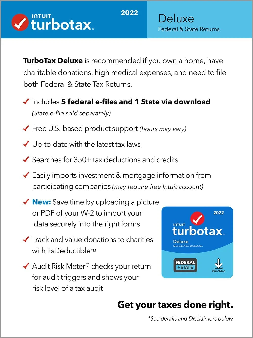 TurboTax Deluxe + State 2022 PC/Mac Z50236